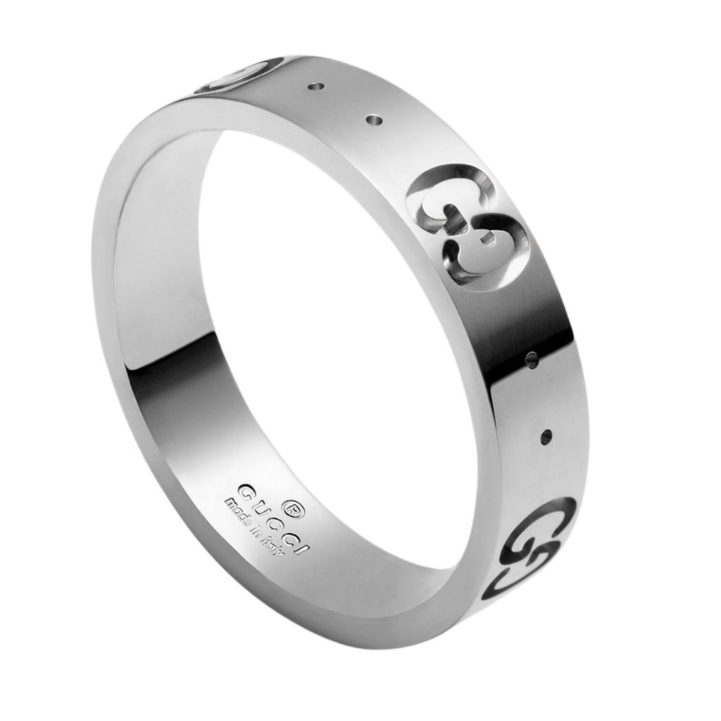 New Gucci Icon Band Ring In 18k White Gold With Gg Logo Size 7 1750$